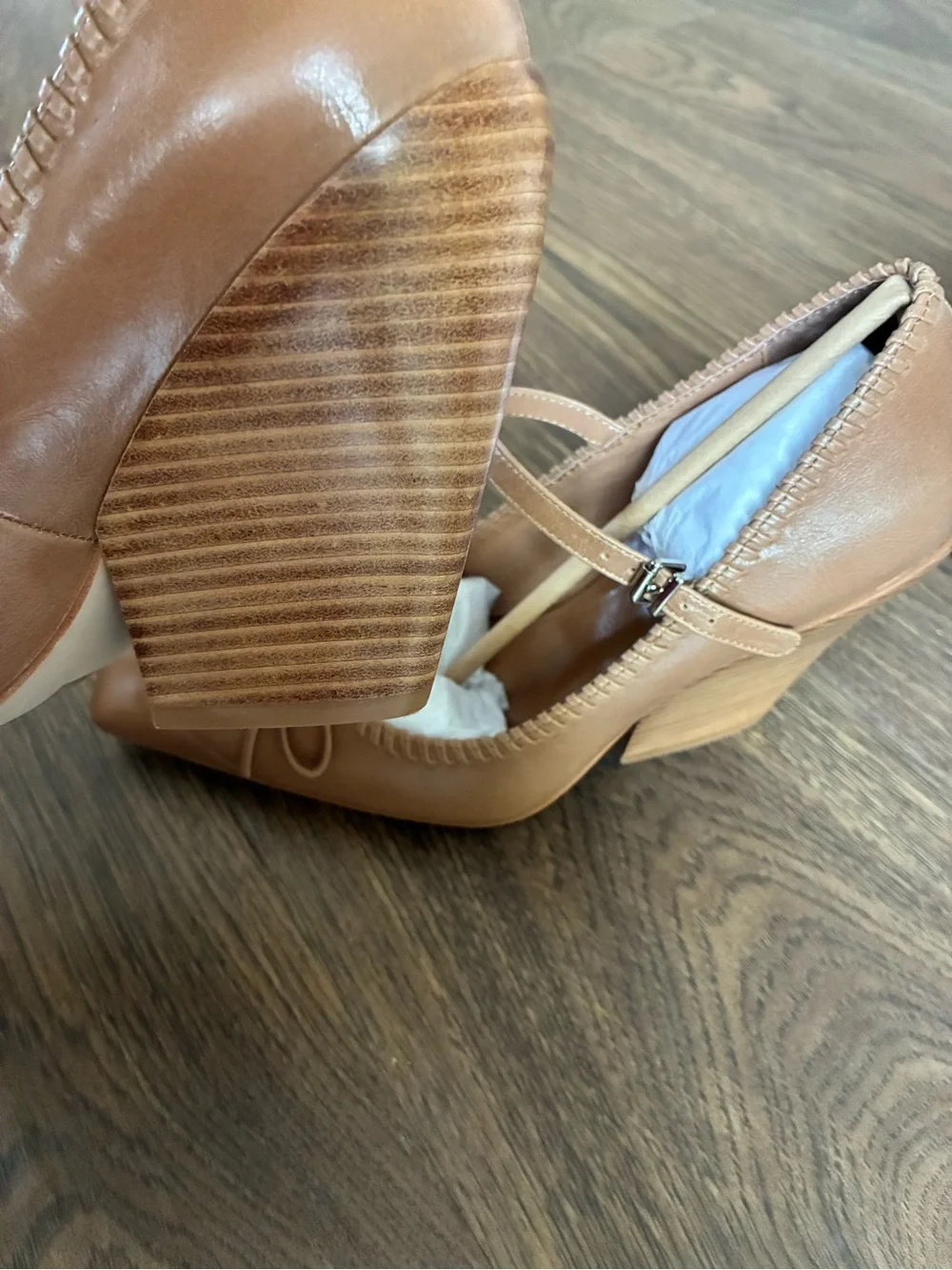 Free People “Amorette”Cognac Tan Leather Mary Jane Block Heels